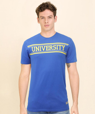 Peter England University Typography Men Round Neck Blue T-Shirt