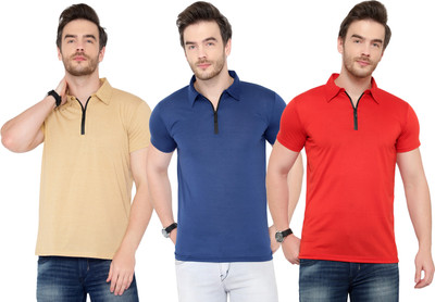 Tivy Solid Men Polo Neck Multicolor T-Shirt