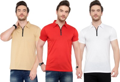 Adorbs Solid Men Polo Neck Multicolor T-Shirt