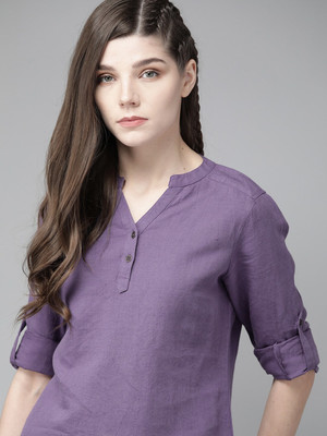 Roadster Casual 3/4 Sleeve Solid Women Purple Top