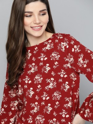 Mast & Harbour Casual Full Sleeve Printed Women Maroon Top