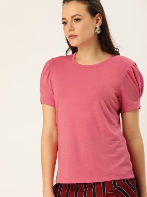 Dressberry Casual Short Sleeve Solid Women Pink Top