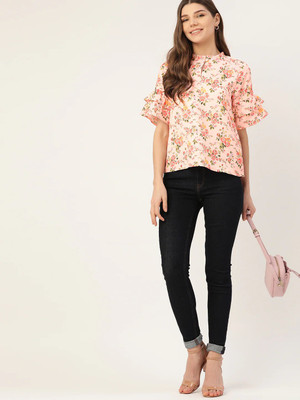 Dressberry Casual Half Sleeve Printed Women Pink Top