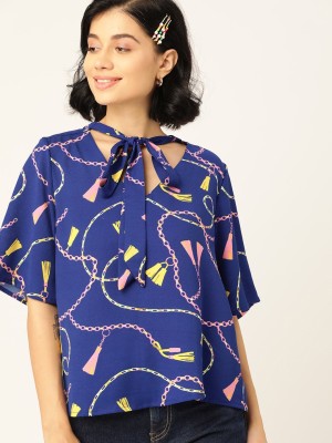 Dressberry Casual Short Sleeve Printed Women Blue Top