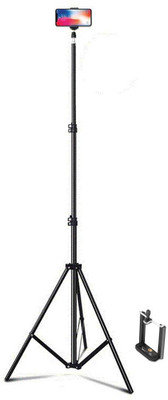 RECTITUDE 2.1 Meters High Mobile Tripod Stand with Mobile Holder, Tripod Stand, Mobile Tripod Stand Stand for Phone and Camera Adjustable Metal Mobile Tripod Stand Tripod(Black, Supports Up to 1500 g)