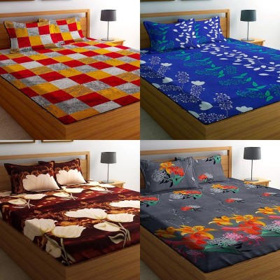 HSR Collection 144 TC Cotton Double 3D Printed Flat Bedsheet(Pack of 4, Multicolor)