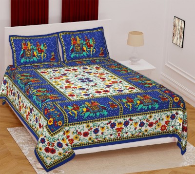 Urvisha Textile 144 TC Cotton Queen Printed Flat Bedsheet(Pack of 1, Blue)