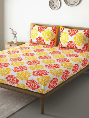 PVB 104 TC Cotton Double Floral Flat Bedsheet(Pack of 1, Brown)