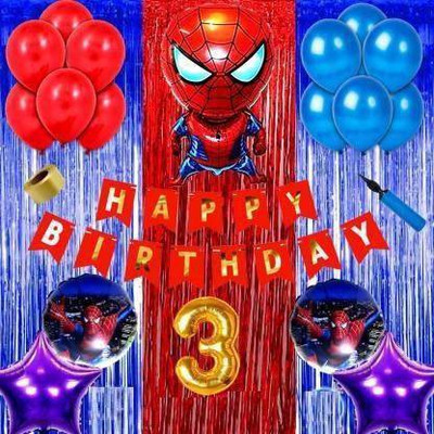decokart spiderman 3rd Happy birthday Spiderman theme combo kit pack for party decorations (Set of 74) (Set of 74)(Set of 74)