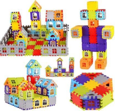 VRUX Multi Colored 72 Pcs Mega Jumbo Happy Home House Building Blocks with Attractive Windows and Smooth Rounded Edges - Building Blocks Toys and Games for Kids (72 Blocks) - Blocks Game(Multicolor)