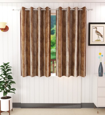 Ruhi Home Furnishing 152 cm (5 ft) Polyester Semi Transparent Window Curtain (Pack Of 2)(Self Design, Brown)