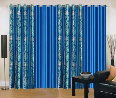 Galaxy Home Decor 153 cm (5 ft) Window Polyester Semi Transparent Curtain (Pack Of 4)(Aqua, Floral)