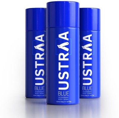 USTRAA BLUE Deodorant Body Spray, 150 ml- Set of 3 Deodorant Spray  -  For Men(450 ml, Pack of 3)