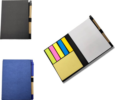 Homebia Sticky Notes Diary Set Mini Diary Unruled 50 Pages(Blue, Black, Pack of 2)