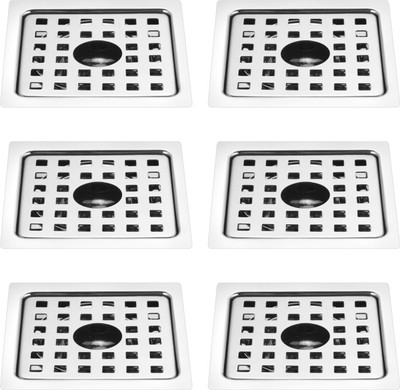 RUHE Floor Stainless Steel Push Down Strainer(15 cm Set of 6)