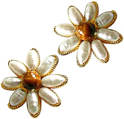 Surat Diamond Malachite & Gold Plated Shell Pearl Hanging Earrings (SE32) Pearl Metal Stud Earring