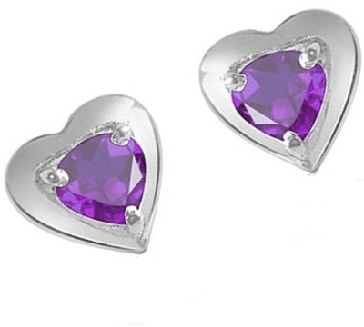 Surat Diamond Loving You - Heart Shaped Purple Amethyst & Sterling Silver Earrrings for Women Amethyst Sterling Silver Stud Earring