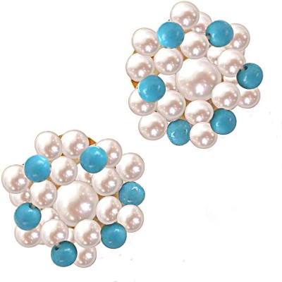 Surat Diamond Real Freshwater Pearl & Turquoise Beads Kuda Jodi Earrings Turquoise, Pearl Metal Stud Earring
