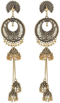 Aadiyatri Antique look long tassel Designer Jhumki Earrings Beads Brass Jhumki Earring