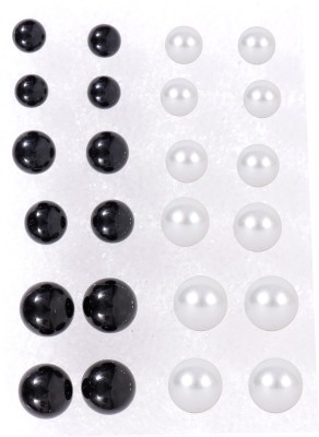 Shipaara White & Black Pin Ball Plastic Design Earrings For Girls (Pack of 12 Pair ) Beads Plastic Stud Earring