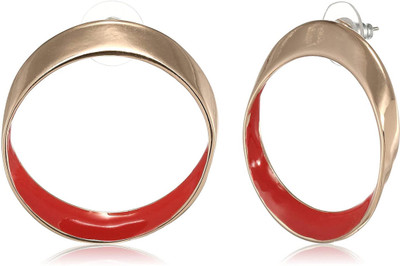 Estele Estele Brass 24Kt Rose Gold Plated Red Dazzle Enamel Hoop Earrings for Girls Metal Stud Earring