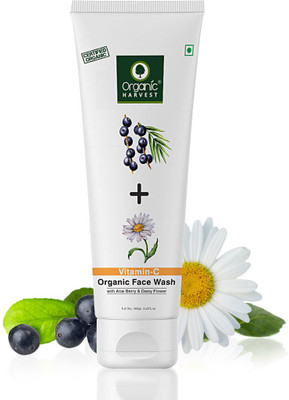 Organic Harvest Skin Illuminate Vitamin C  for Tightening, Whitening & Brightening Skin, Infused With Acai Berry and Daisy Flower, 100% Organic, Paraben & Sulphate Free Face Wash(100 g)