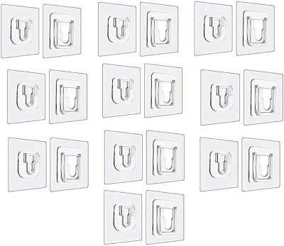 NEW WARE Self Adhesive Heavy Duty Hooks,Transparent Sticky Wall Hooks Hangers with 10 kg Load Capacity,Waterproof Hanger for Kitchen/Bathroom appliances,Multi Purpose Holder Double Sided (Pack of 10) Hook 1(Pack of 10)