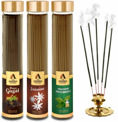 The Aroma Factory Gugal, Jasmine & Patchouli Incense Stick Agarbatti Bottle Pack of 3x100g Jasmine(100, Set of 3)