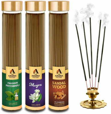 The Aroma Factory All in One Combo (Patchouli, Mogra and Kesar Chandan) Herbal Incense Sticks Agarbatti (Bottle Pack of 3 x 100) Chandan(100 Units, Set of 3)