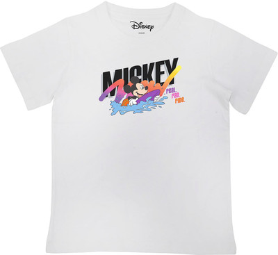 Mickey Mouse Family Boys Cartoon Pure Cotton Regular T Shirt(White, Pack of 1)