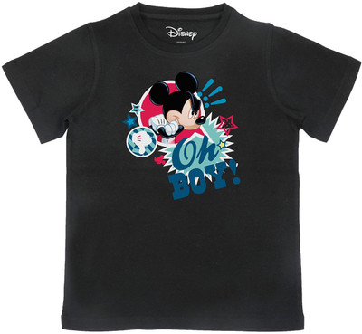 Mickey Mouse Family Boys Cartoon Pure Cotton Regular T Shirt(Black, Pack of 1)