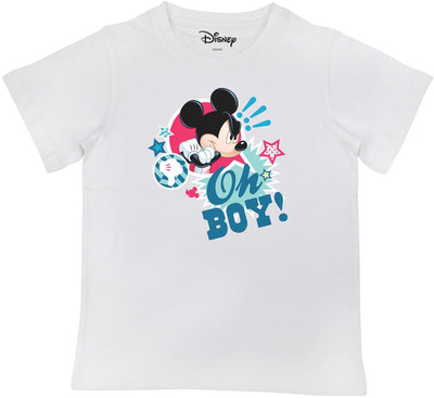 Mickey Mouse Family Boys Cartoon Pure Cotton Regular T Shirt(White, Pack of 1)