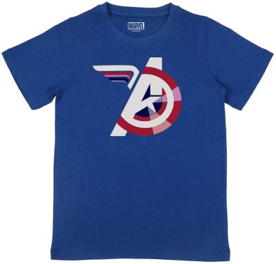 Marvel Avengers Boys Graphic Print Pure Cotton Regular T Shirt(Blue, Pack of 1)