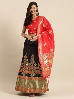 Shaily Retails Embroidered, Embellished Semi Stitched Lehenga Choli(Black, Red)