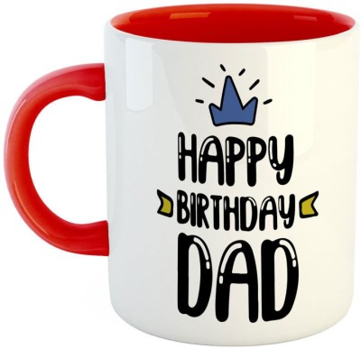 ARTBUG Happy Birthday DAD Ceramic Coffee - Best Gift for Dad/Papa/Father on Birthday / Father's Day -Red Ceramic Coffee Mug(350 ml)