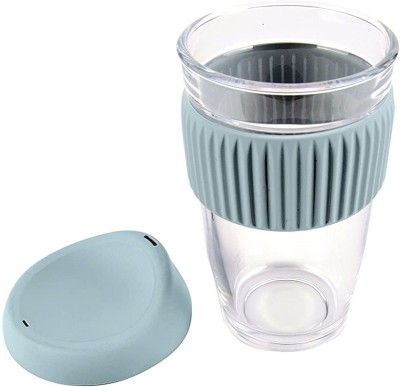 Baskety Mug With Insulated Sleeve, 500ML Blue Pack of 1 Glass Coffee Mug(500 ml)