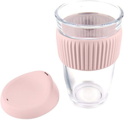 P-PLUS INTERNATIONAL Mug With Insulated Sleeve, 500ML Pink Pack of 1 Glass Coffee Mug(500 ml)