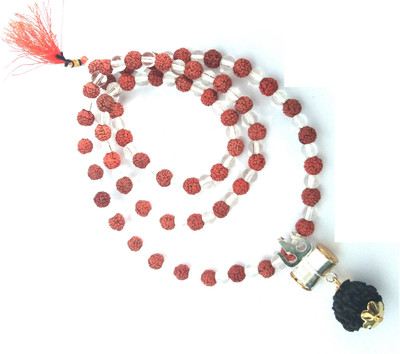 ganitrus silver damru locekt With spatik moti Rudraksha Mala Gold-plated Brass, Wood Wood Necklace Set