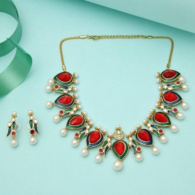 Estele Metal Gold-plated Gold, Red Jewellery Set(Pack of 1)