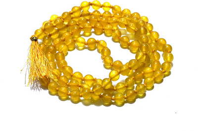 Mahant Ji Natural & Original Precious AAA+ Quality 108 + 1 Yellow Hakik Stone Mala Or Agate Mala / Sulemani Aqeeq Mala For Men And Women With Certificate - Weight 40 Gm to 45 Gm Size 6 MM Beads Agate Stone Chain