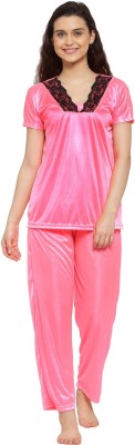 fasense Women Solid Pink Top & Pyjama Set