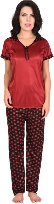 CADEAU Women Printed Maroon Top & Pyjama Set