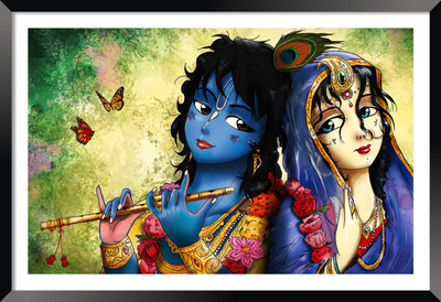 DBrush Lord Radha Krishna Painting with Frame Synthetic wood Without Glass for Living room Office Décor Digital Reprint 18 inch x 12 inch Painting(With Frame)