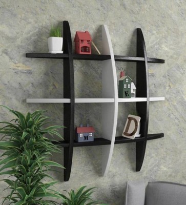 KraftStics New Wooden Wall Shelf Wooden Wall Shelf(Number of Shelves - 12, Black, White)