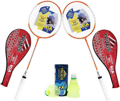TRUE 15 KIA Badminton Racquet Red - 2PC KIA Badminton Rackets with 3 PC Ultra Shuttlecock Badminton Kit