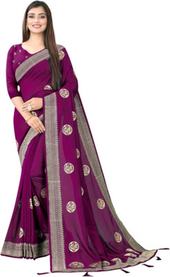 Online Bazaar Embroidered Bollywood Georgette Saree(Purple)