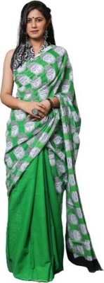 Pinkcity Trade World Printed Daily Wear Pure Cotton Saree(Green, Grey)