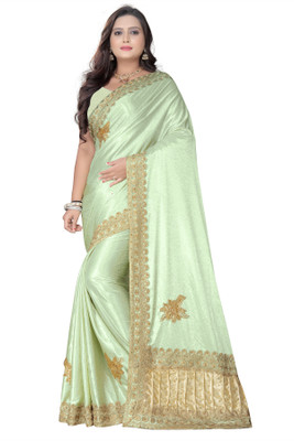 Vihan Fab Embroidered Bollywood Silk Blend, Lycra Blend Saree(Green)