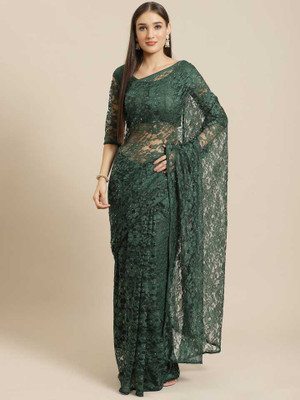 AVANTIKA FASHION Self Design, Embellished, Woven, Dyed, Solid/Plain Bollywood Net, Art Silk Saree(Green)