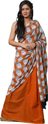 Pinkcity Trade World Printed, Color Block, Blocked Printed Daily Wear Pure Cotton Saree(Black, Mustard)